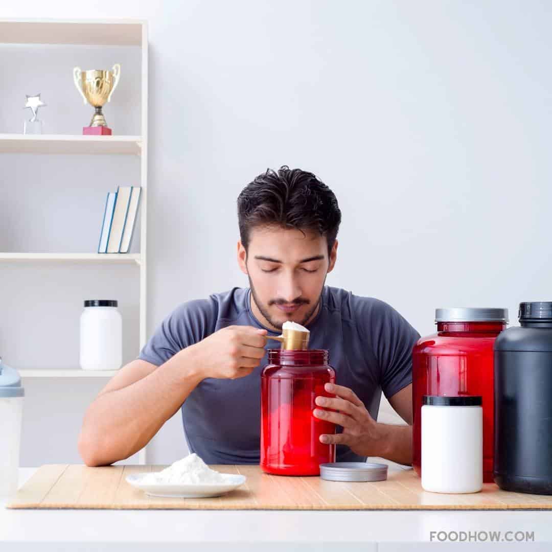 A man is checking protein supplement for freshness  