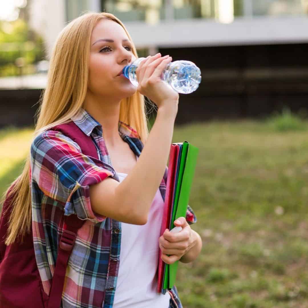 Student drinking water