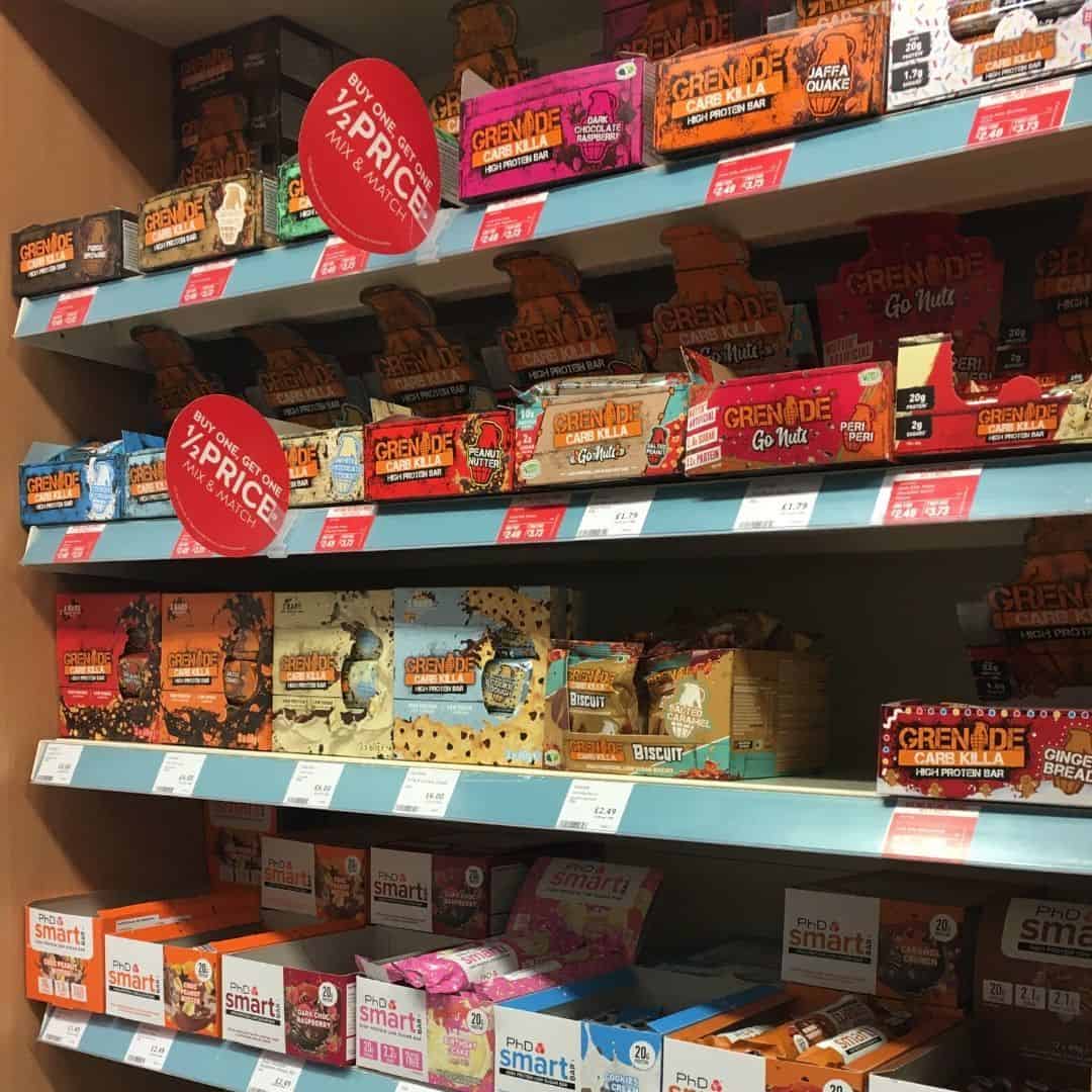 protein bars in the supermarket