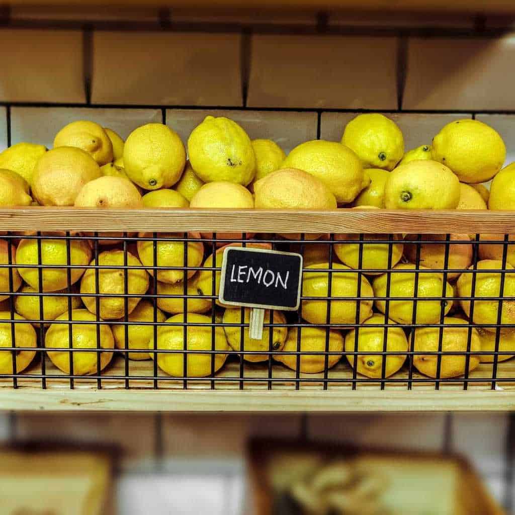 waxed citrus fruit in the shop