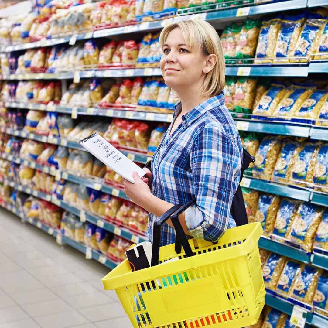 a woman is doing a grocery shopping