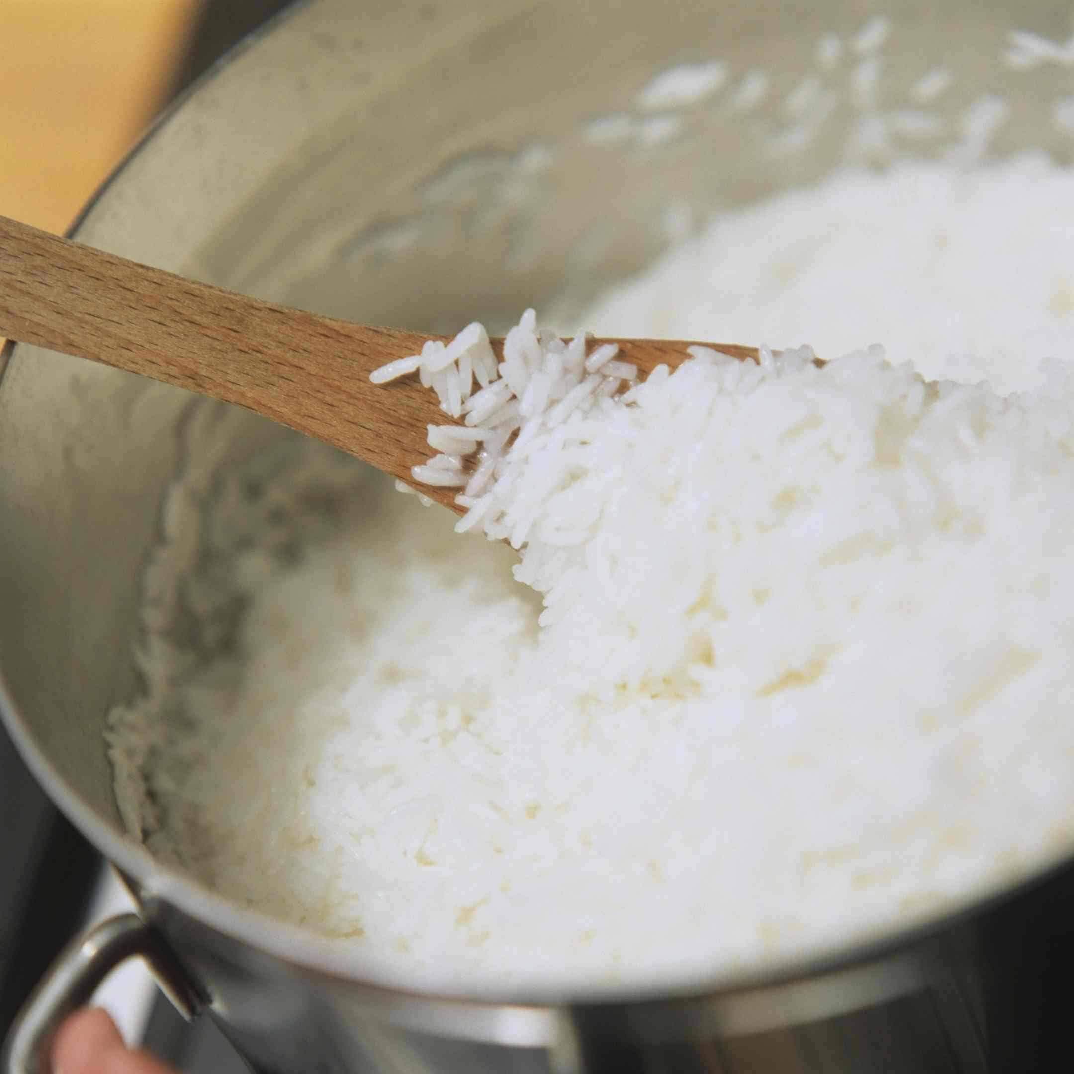 cooked rice in the pot