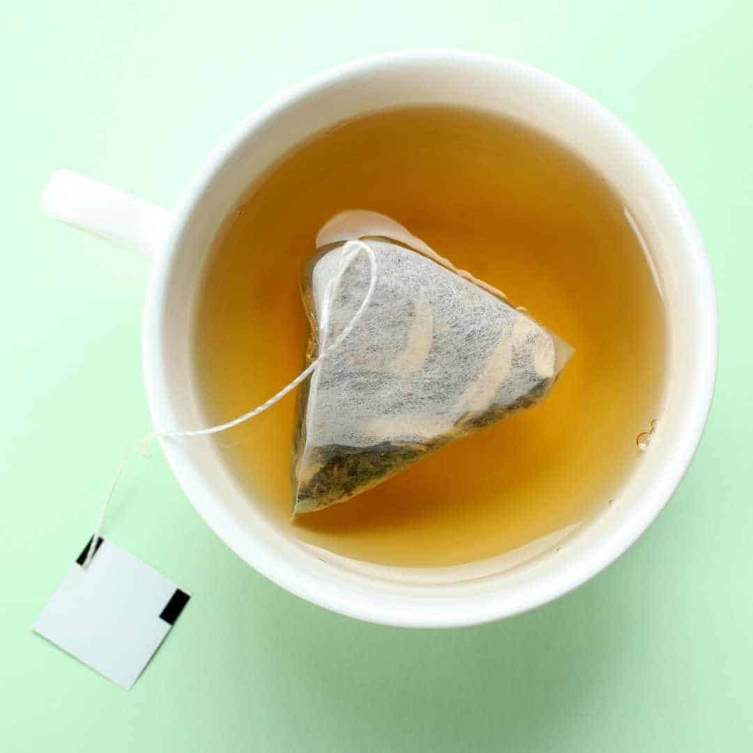 plastic tea bag in the cup