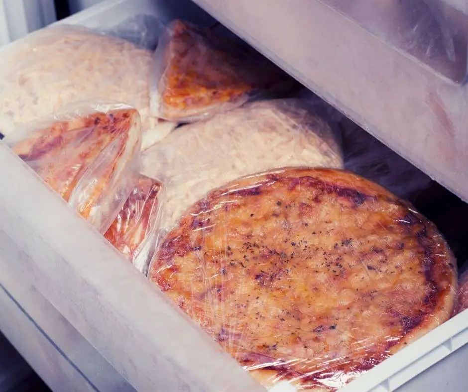 Properly stored leftover pizza in the freezer 