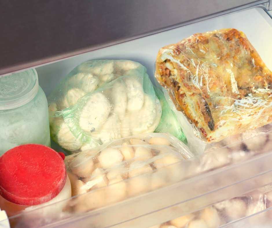 frozen lasagna in the freezer 