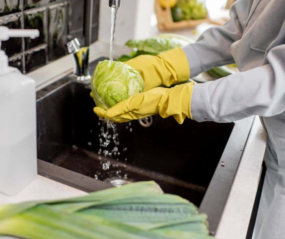 washing produce with water