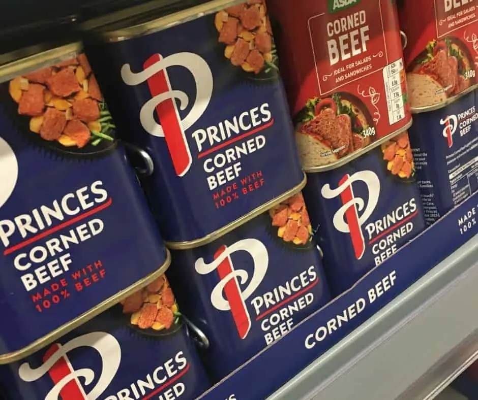 canned corned beef in the supermarket