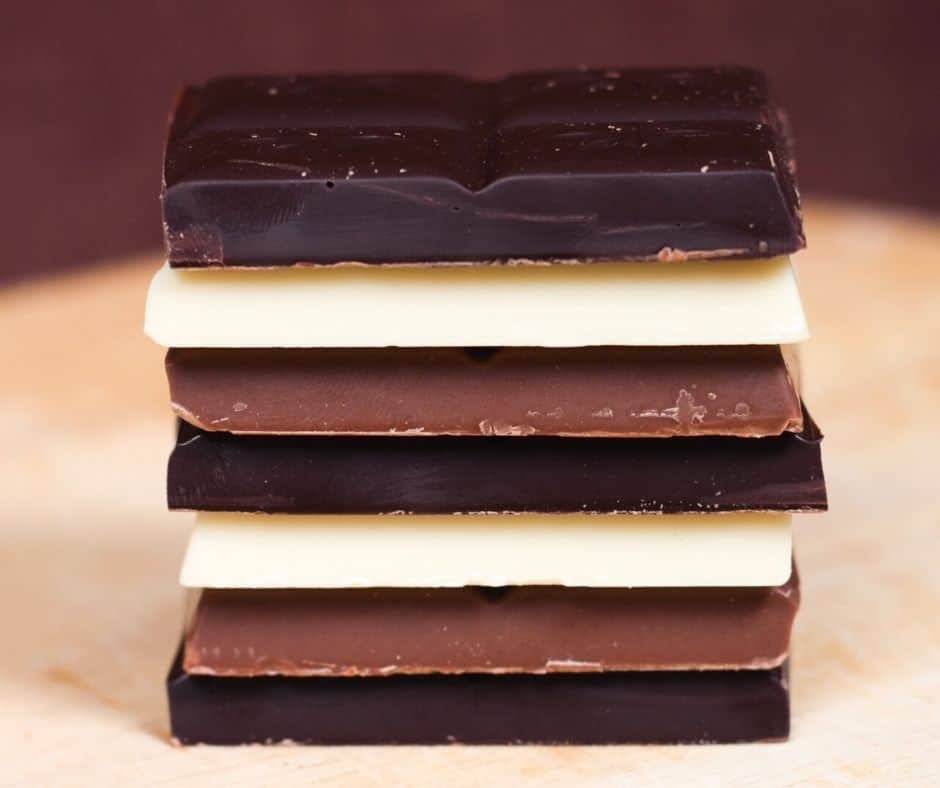 dark, milk and white chocolate compared