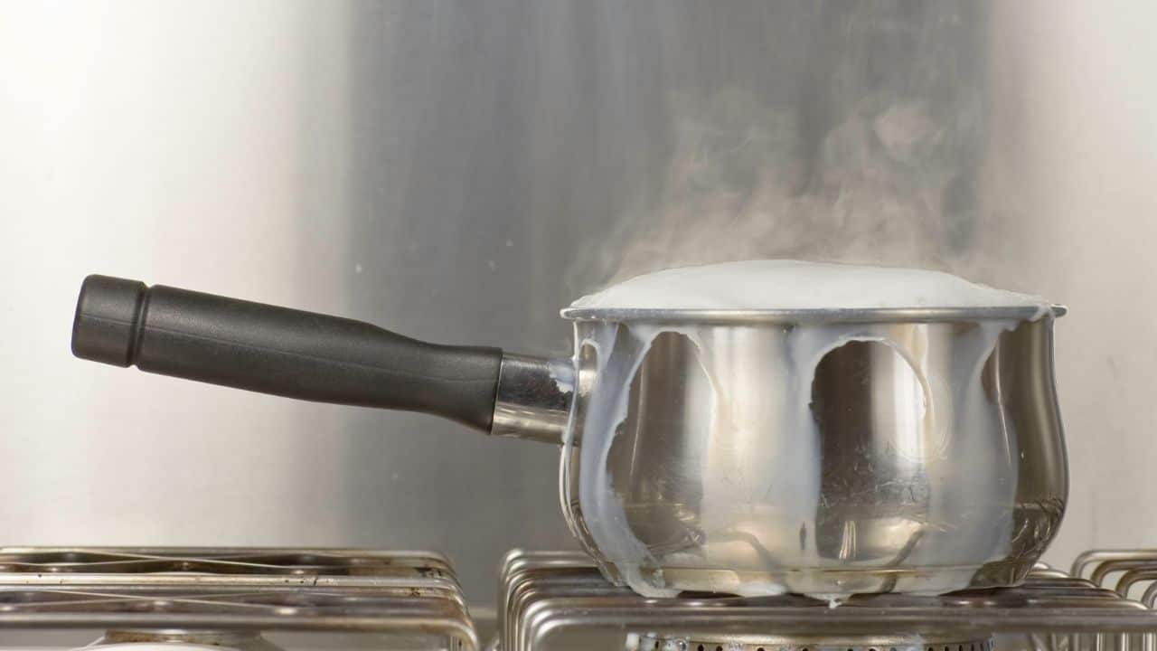 burnt milk in a saucepan 