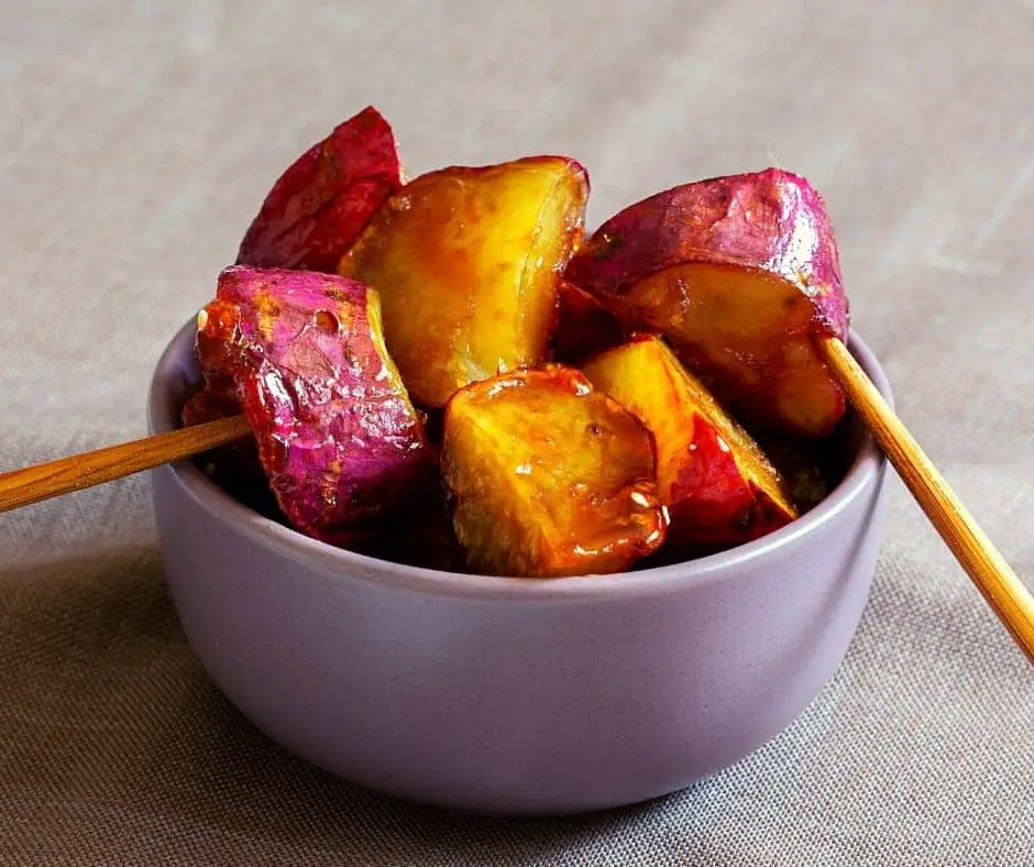 tasting sweet potato roasted chunks