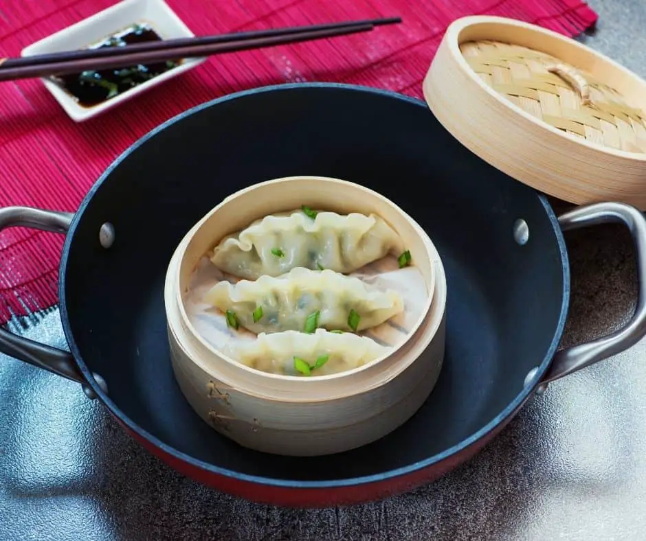 steaming frozen gyoza