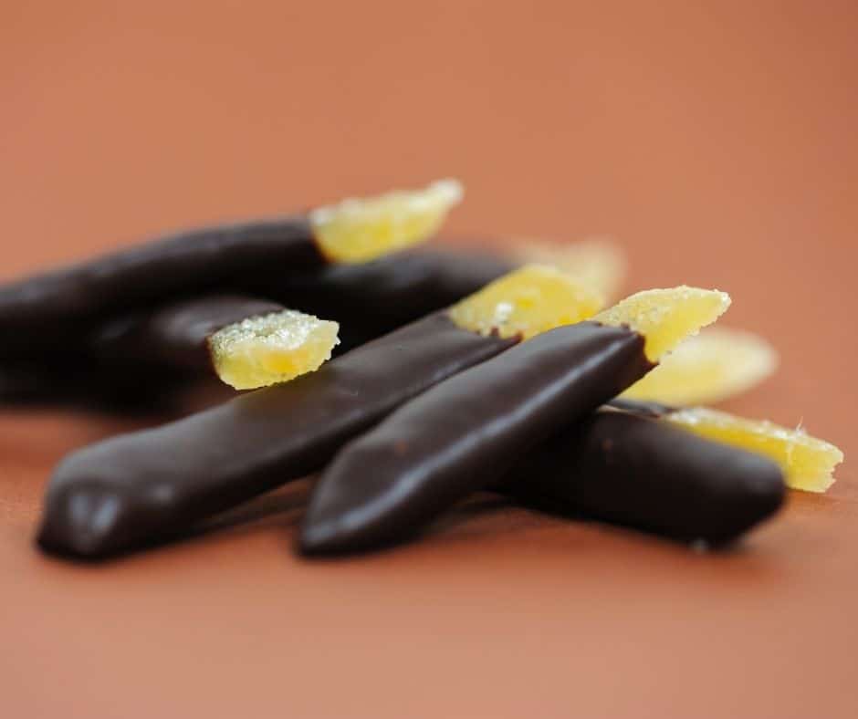 homemade dark chocolate covered crystallized ginger