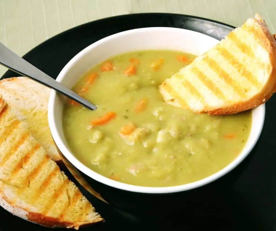 bowl of homemade green split pea soup