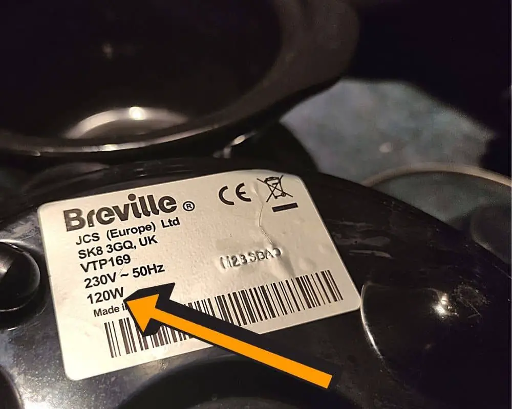 Breville slow cooker energy consumption shown on the label