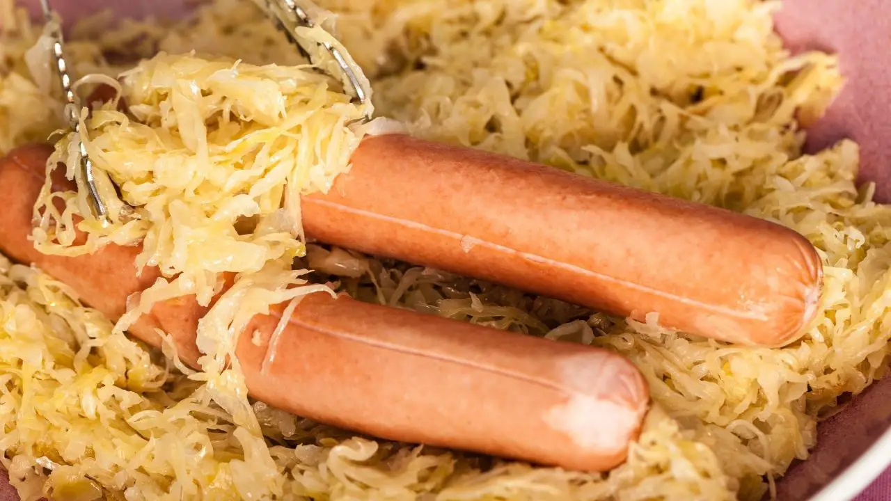 hot dogs and cooked sauerkraut