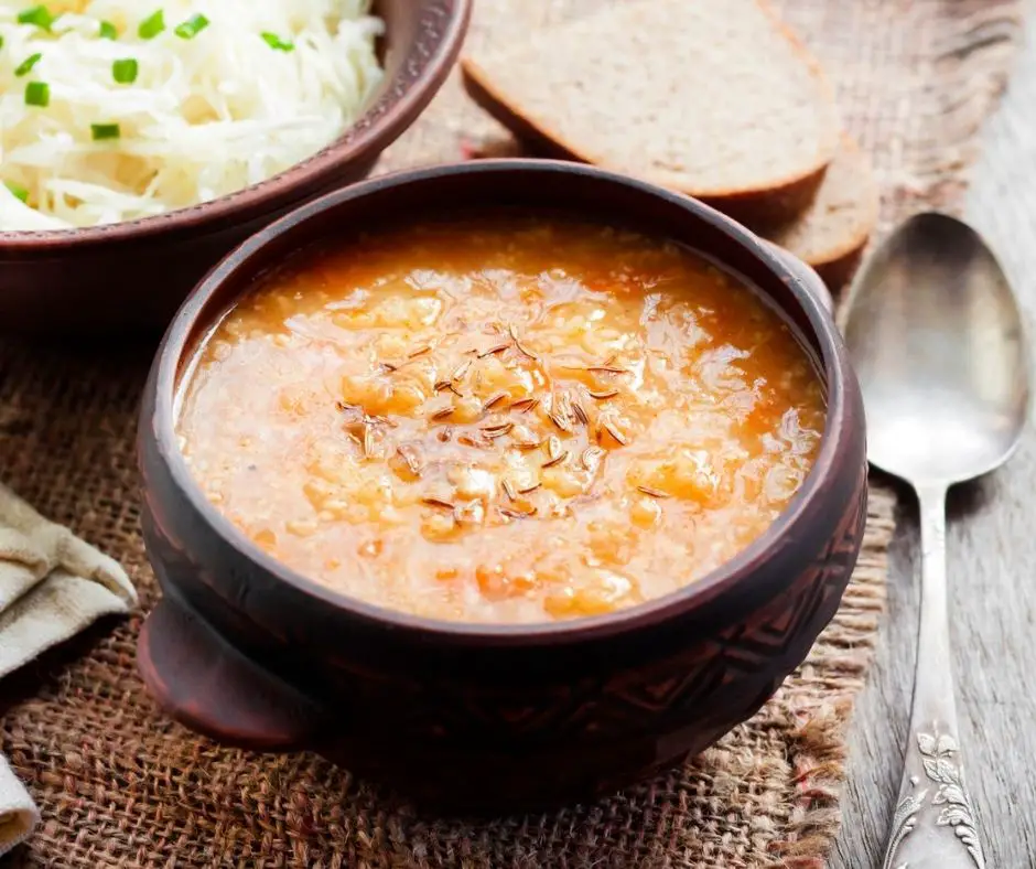Keto sauerkraut soup in a bowl 