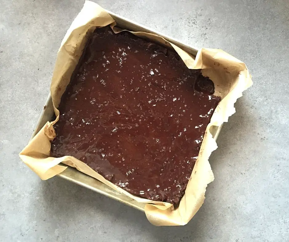 brownie pan covered with parchment paper