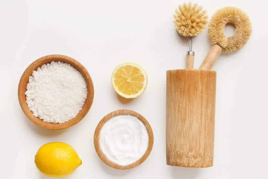 cleaning cups with salt and lemon