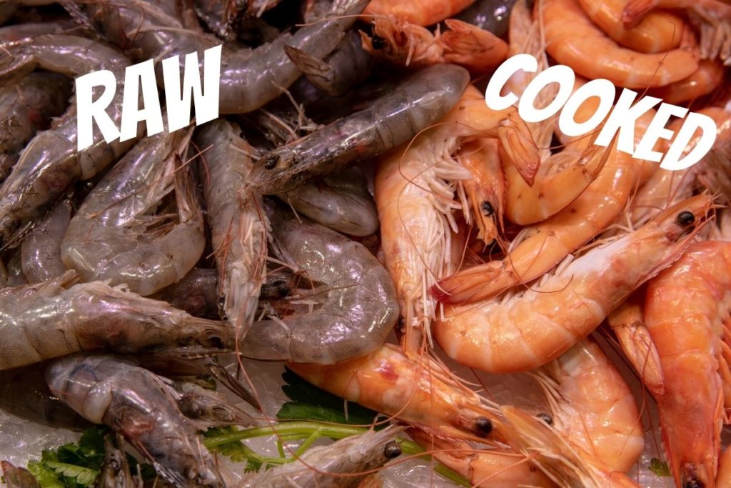 raw and cooked prawns