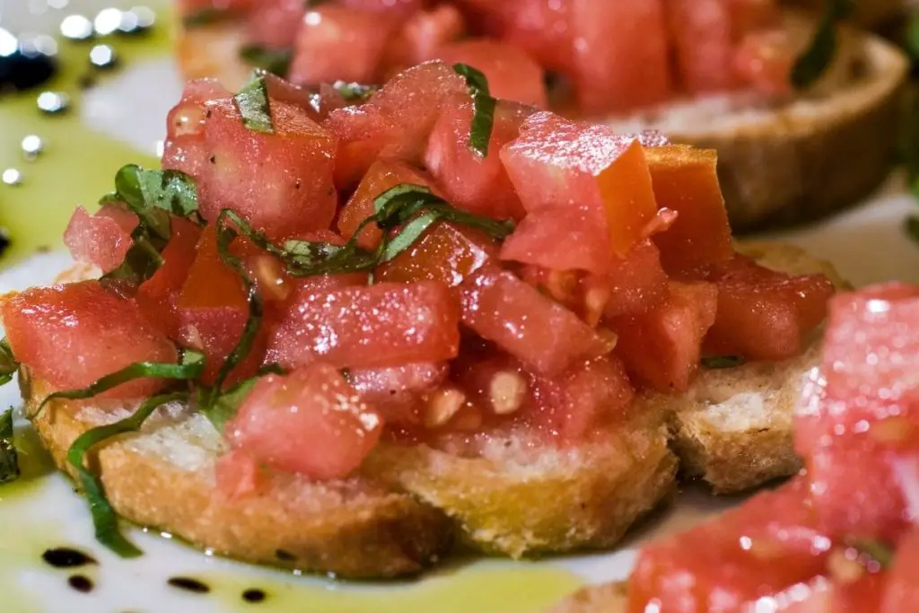 tomato basil bruschetta to serve with pesto pasta