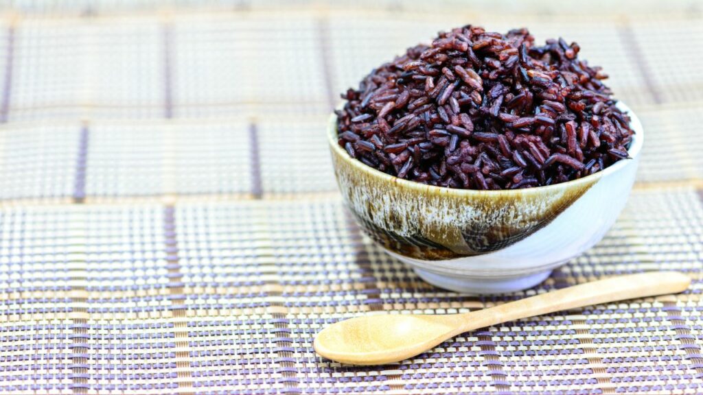 boiled black rice in a bowl
