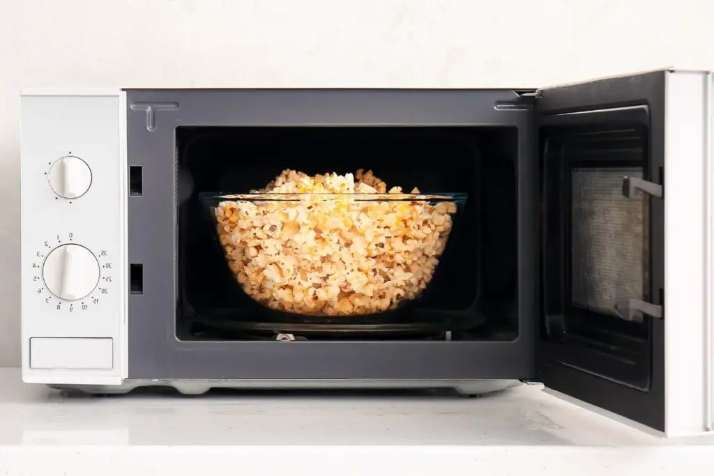 bowl of popcorn in the microwave