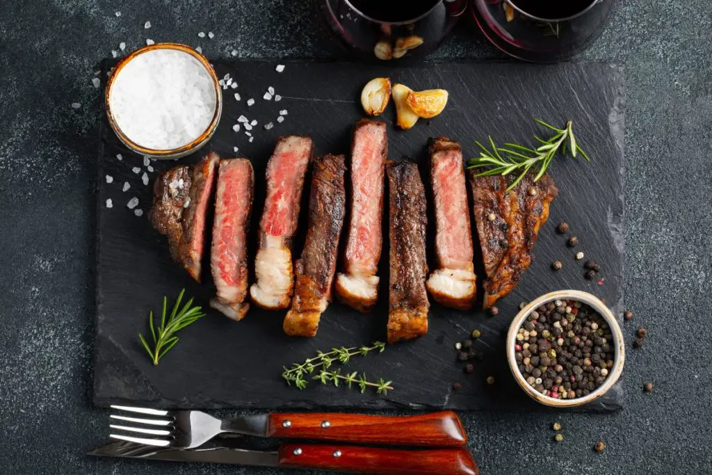 grilled steak slices served as a side dish