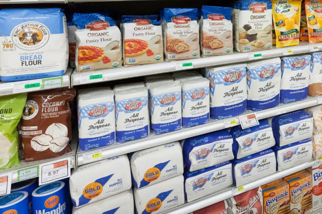 bags of flour in the supermarket