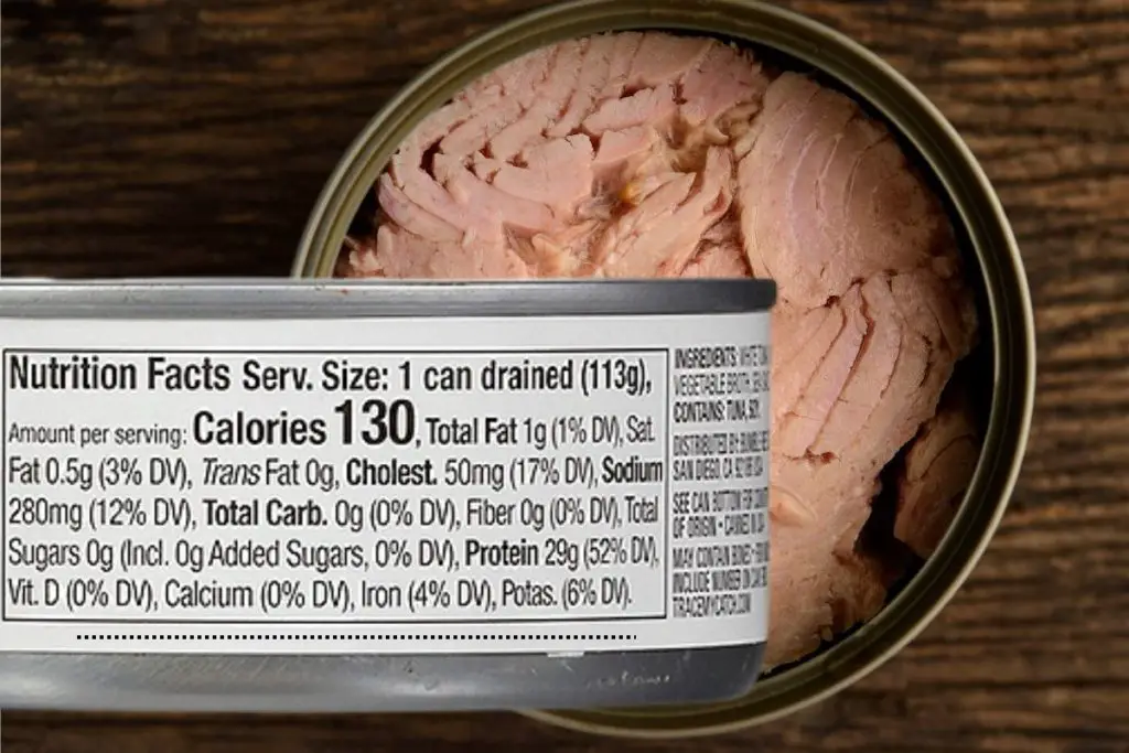 canned tuna nutrition label 