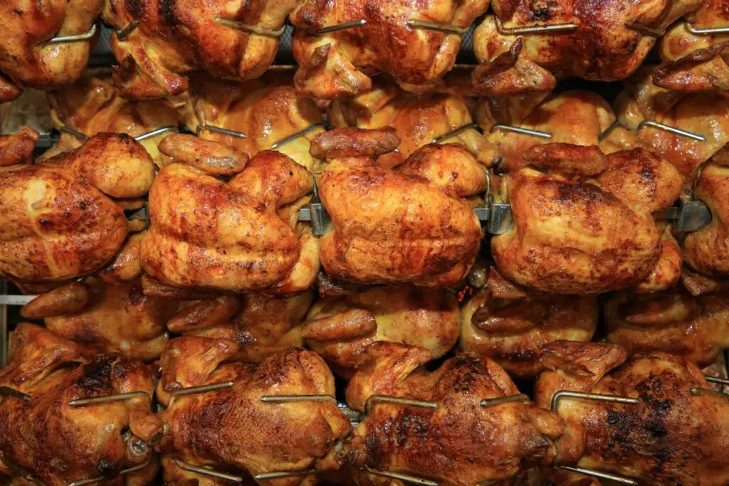 Rotisserie chicken in a grocery store