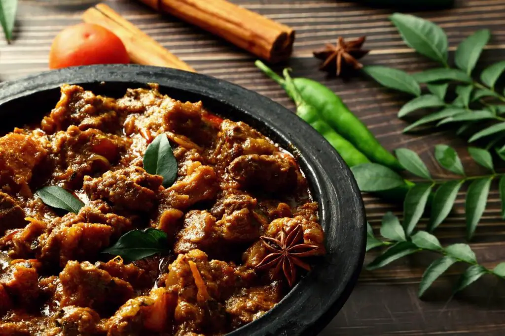 Mutton curry with fresh curry leaves