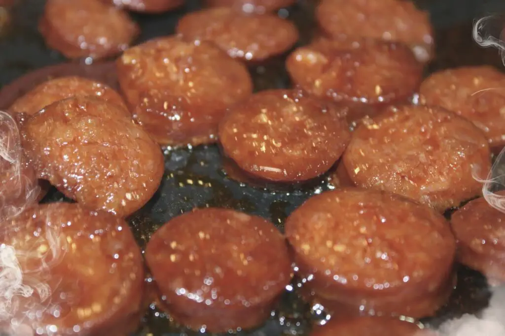 pan frying chorizo slices