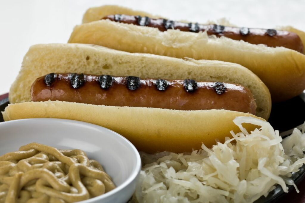 hot dogs with sauerkraut and mustard 