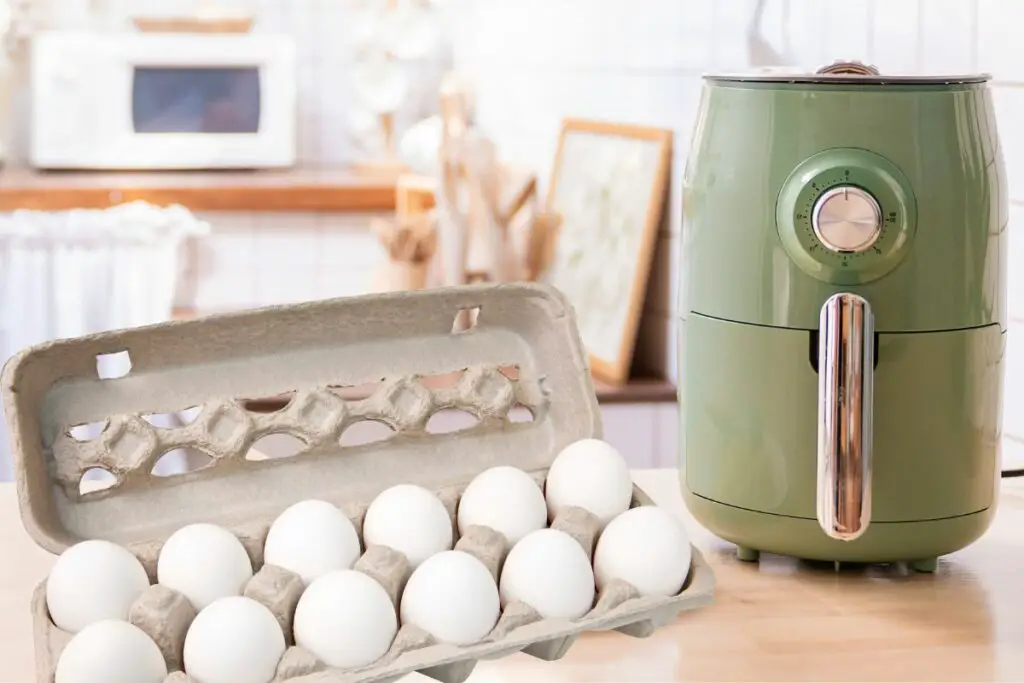 carton of eggs and an air fryer in the kitchen 