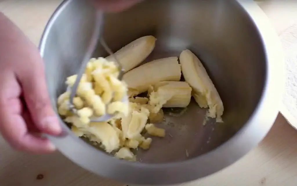 mashing up 3 ripe bananas