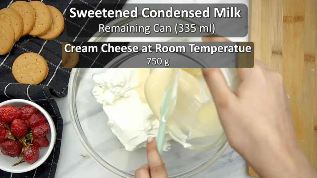 mixing cream cheese and condensed milk