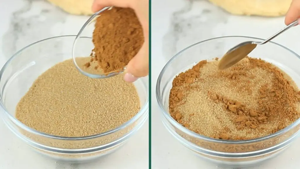 Mixing together brown sugar cinnamon and nutmeg