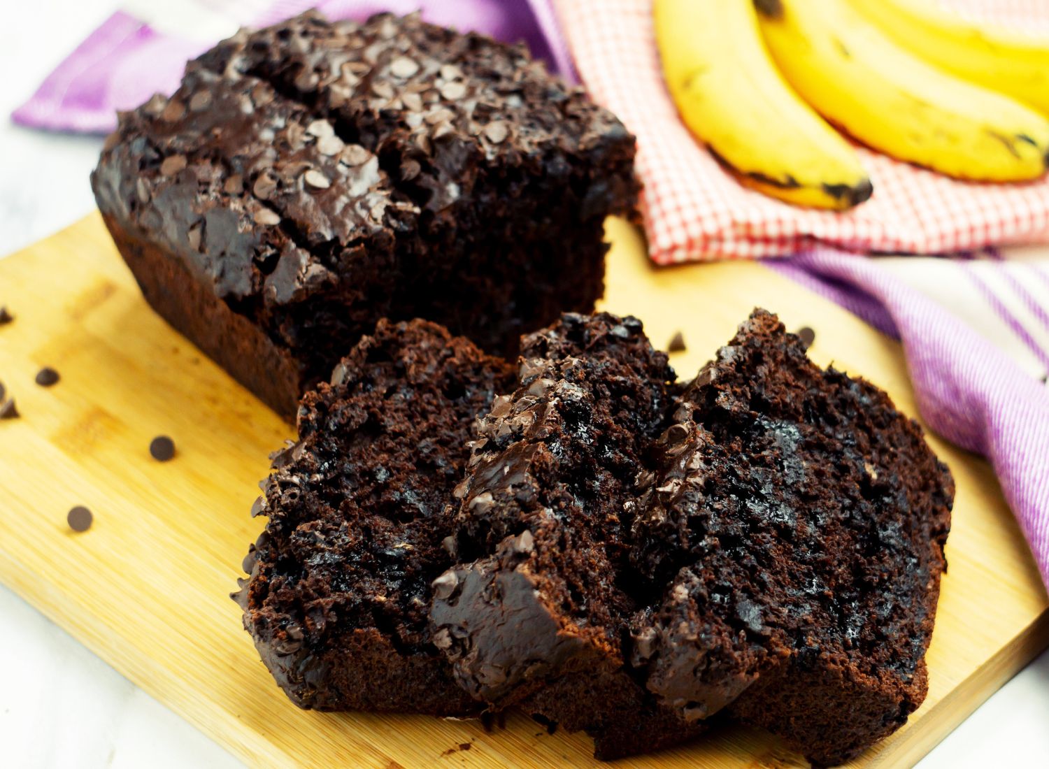 easy double chocolate banana bread with chocolate chips