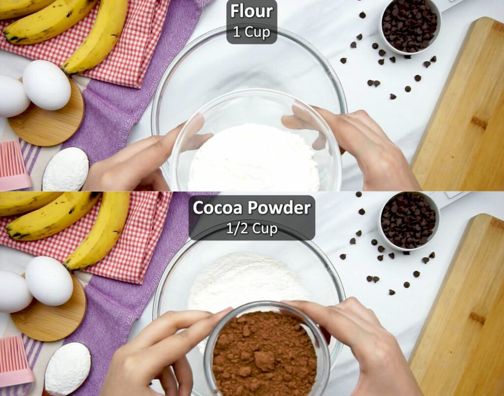 mixing all-purpose flour and cocoa powder