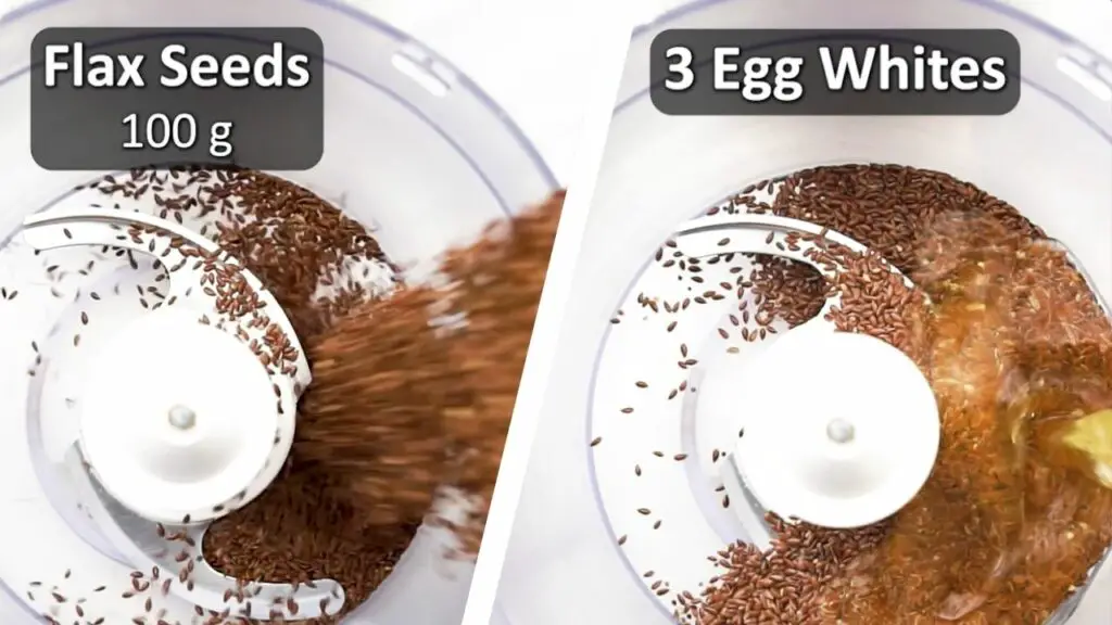 adding flaxseeds and egg to food processor 