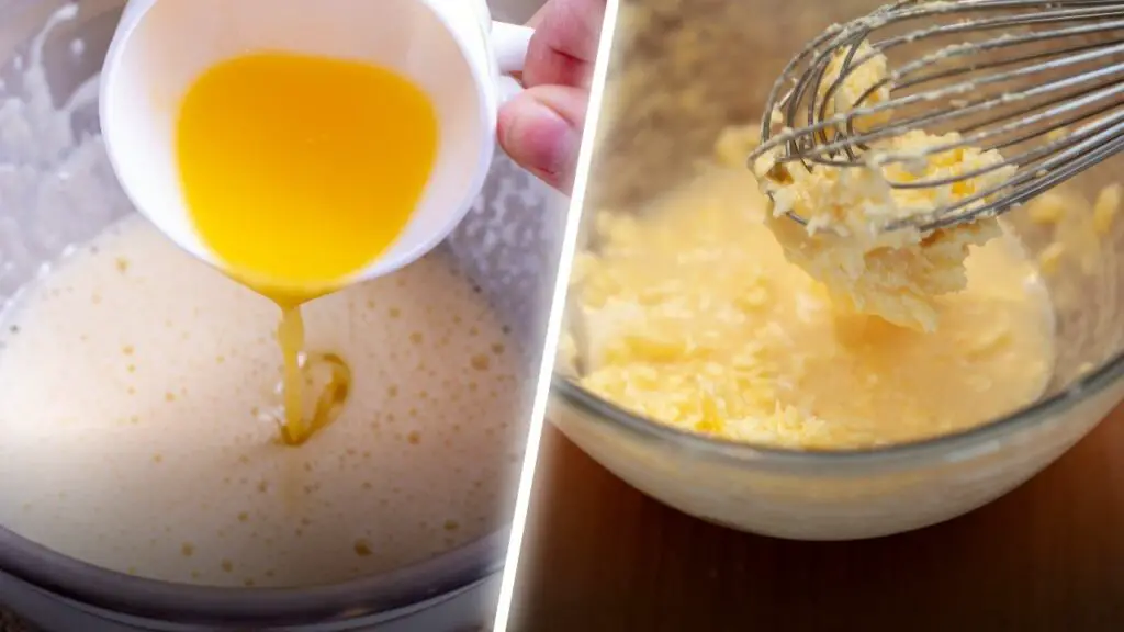 adding butter to cake mix