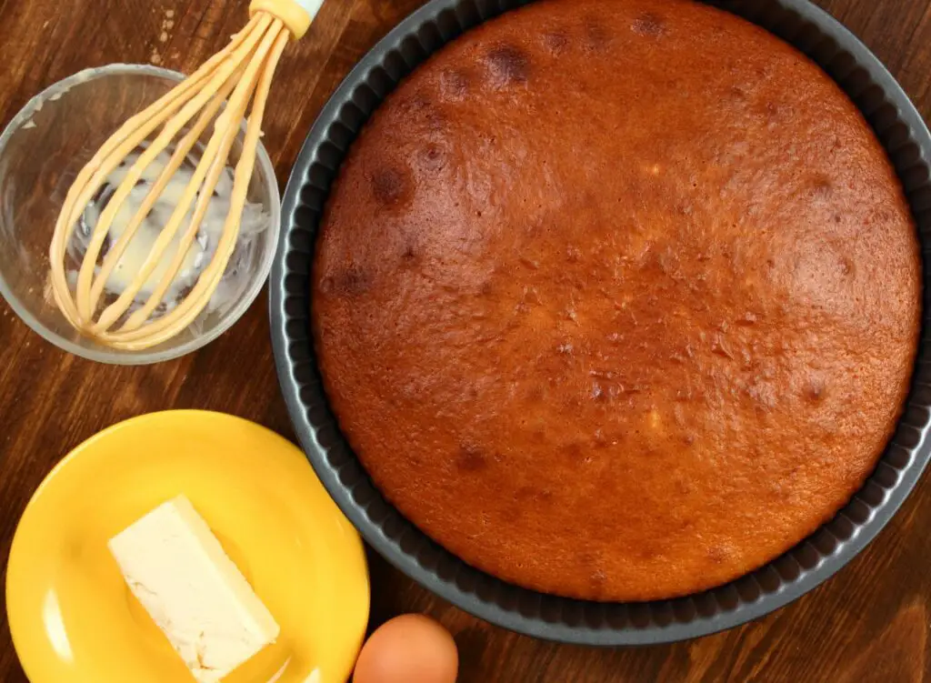 rich and golden brown cake made with butter