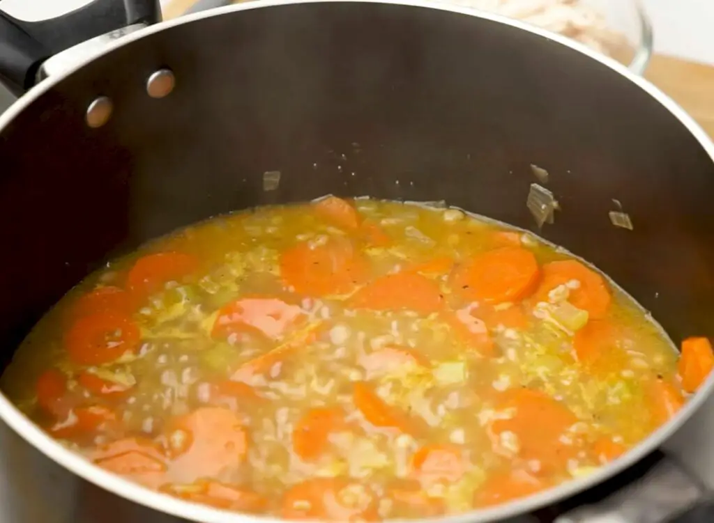 simmering turkey barley soup