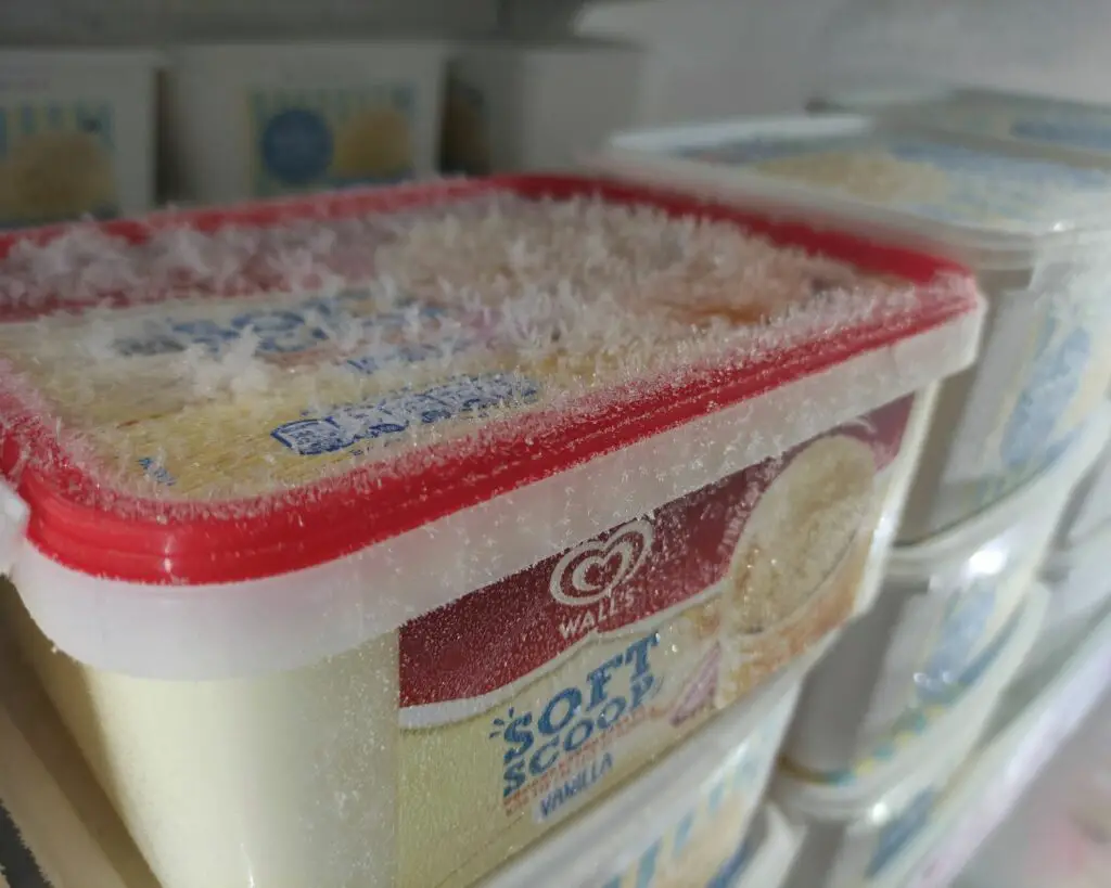 tub of ice cream in the freezer in the supermarket 