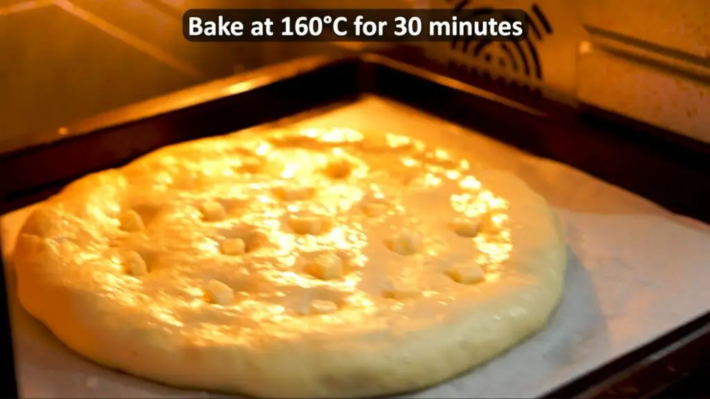 cheesy potato bread in the oven