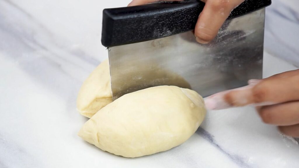 dividing the dough into two parts