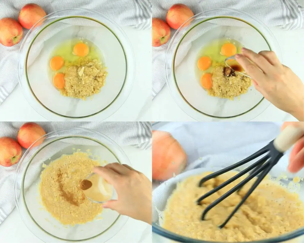 mixing the apple puree, eggs and cinnamon together