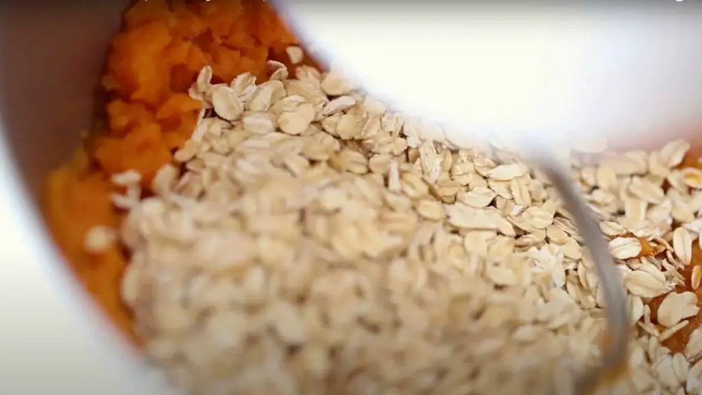rolled oats and sweet potato in mixer