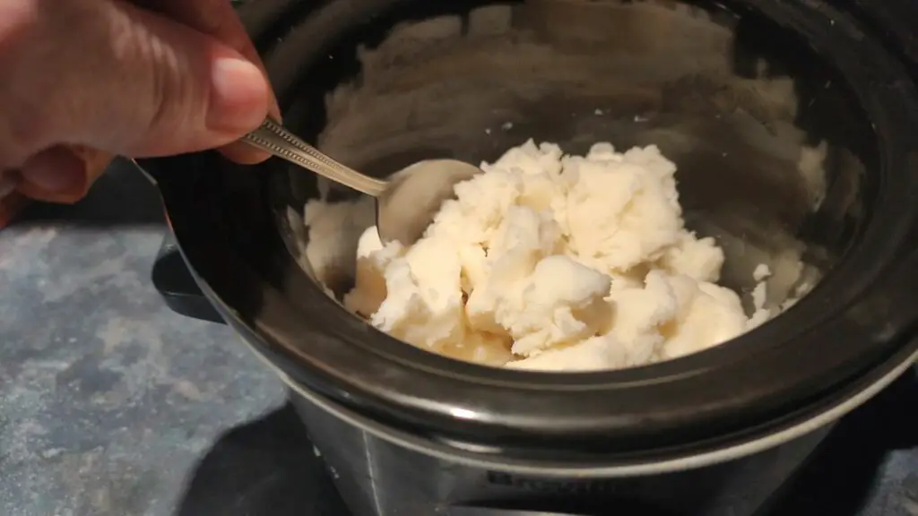 mixing the mashed potatoes