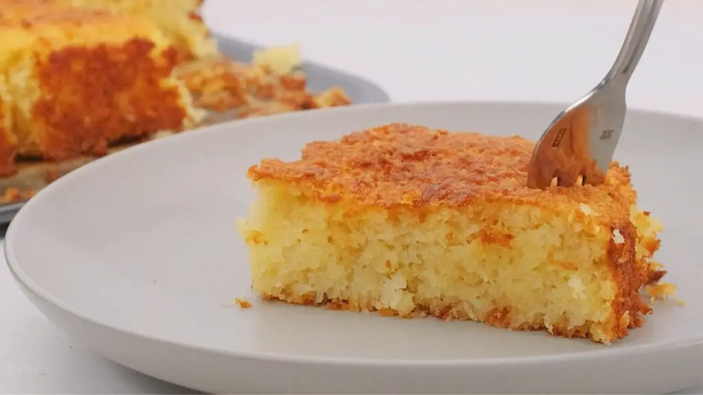 tasting the moist coconut cake